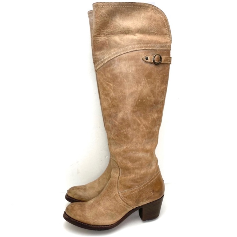 FRYE Jane Western Riding Knees High Boot in Beige Taupe Burnished Antique Size 7 - Picture 6 of 16